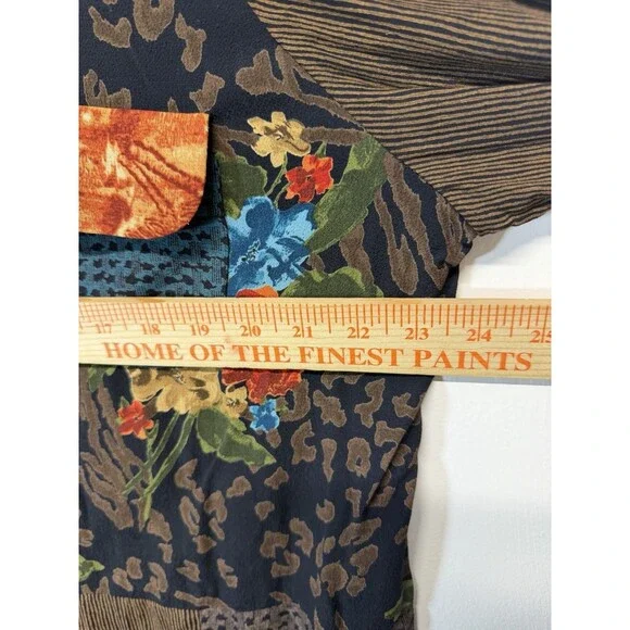 Vtg Carole Little Women Tunic Shirt  Boho Animal Print Floral Button Up Brown 16 - Picture 5 of 13
